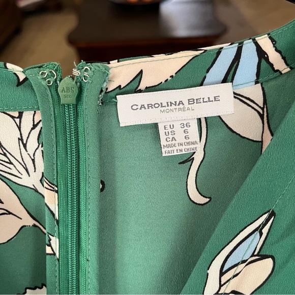 Carolina Belle Romper Women's Size 6 Green Floral VNeck Long Sleeve Short Belted - Picture 6 of 6